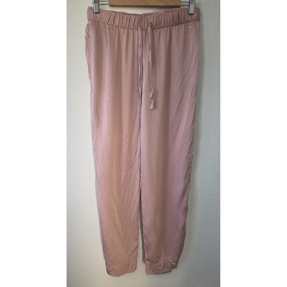 Nordstrom Women Silk Pants Size M Pink Solid Straight Trousers Slacks 28 Inseam